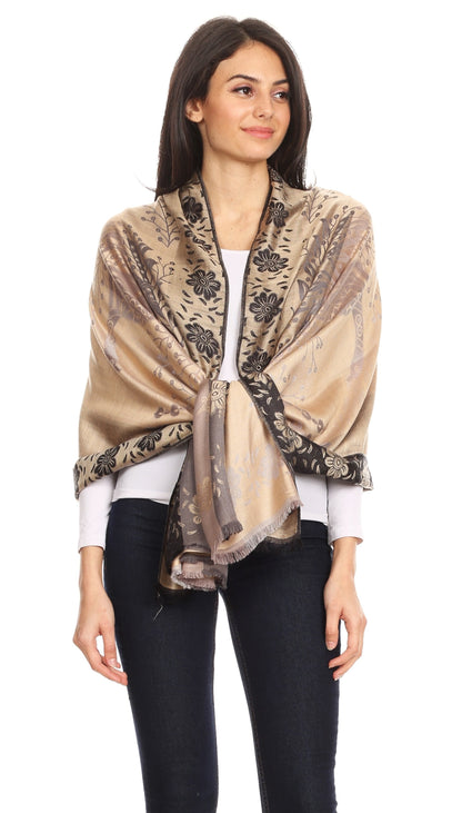 Sakkas Matilde Women's Peacock Floral Light and Soft Reversible Scarf Shawl Wrap