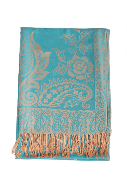 Sakkas Damari Women's Silky Soft Reversible Border Woven Pashmina Scarf Shawl Wrap