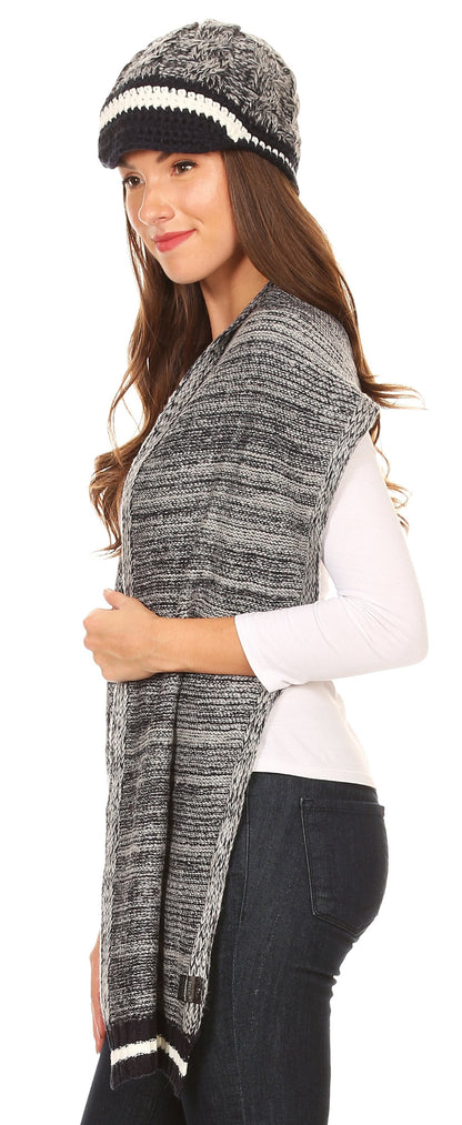 Sakkas Theo Unisex Warm Winter Heather and stripes Knit Hat & Scarf Set