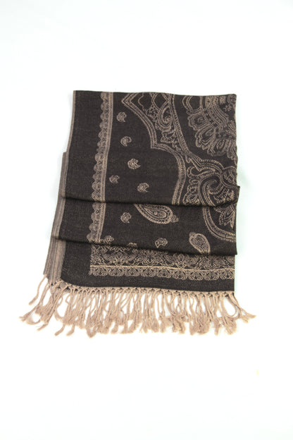 Sakkas Lightweight Two Tone Paisley Design Pashmina Fringe Scarf / Stole / Wrap
