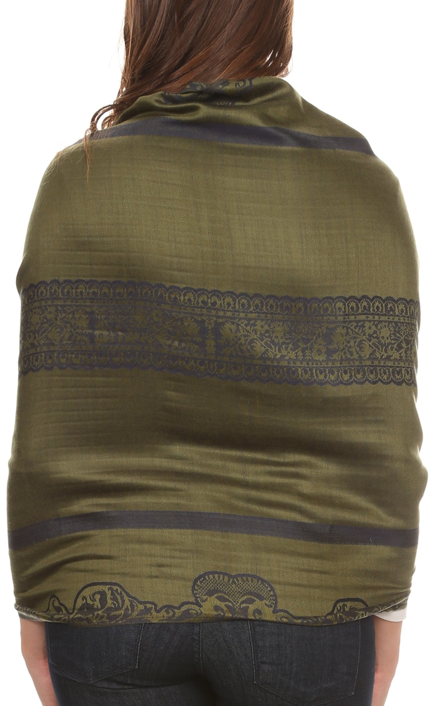 Sakkas Maela Long Extra Wide Traditional Patterned Fringe Pashmina Shawl / Scarve