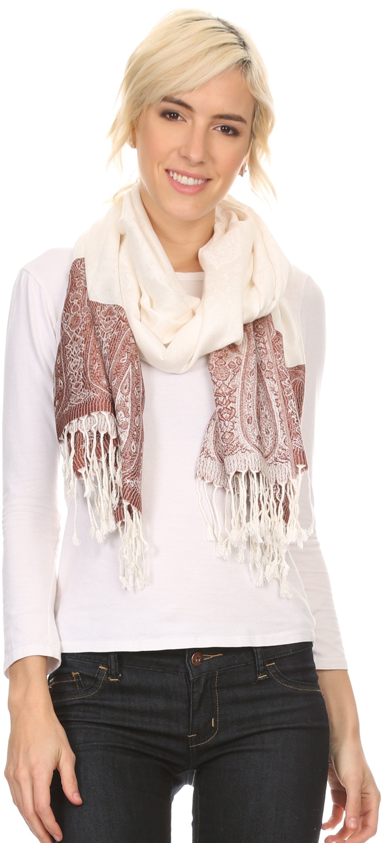 Sakkas Bela Long Wide Multi Patterned Tassel Fringe Pashmina Shawl / Wrap / Stole
