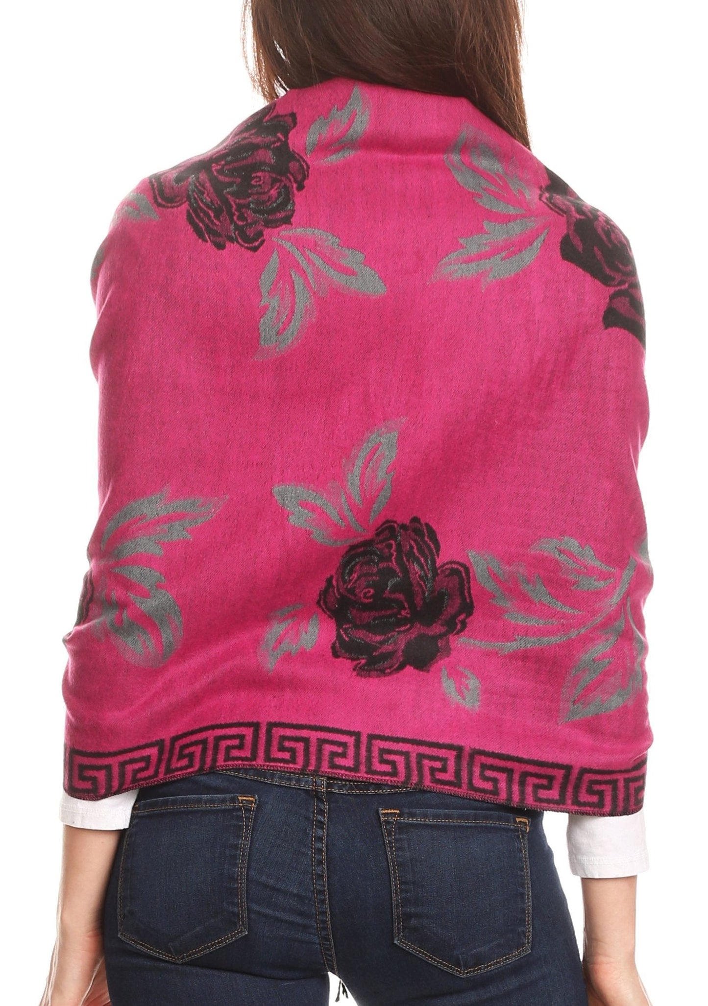 Sakkas Soffia Damask Rose Super Soft and Warm Pashmina Scarf Shawl Vegan Work