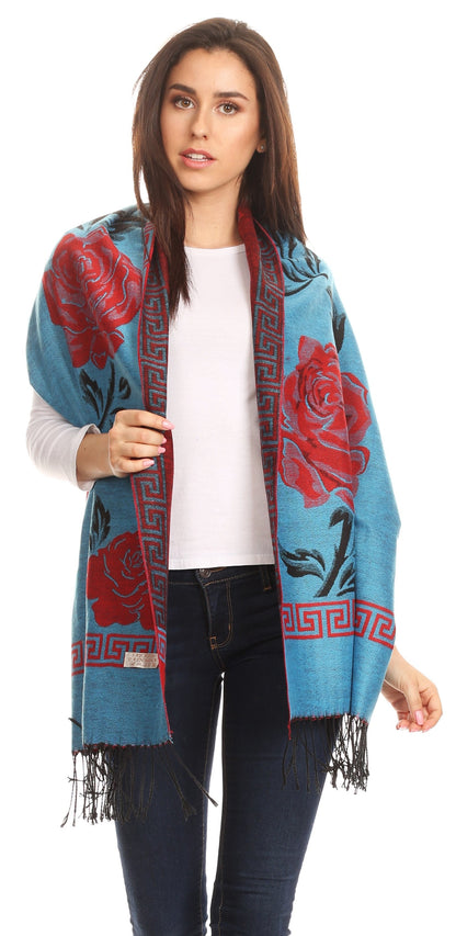 Sakkas Soffia Damask Rose Super Soft and Warm Pashmina Scarf Shawl Vegan Work