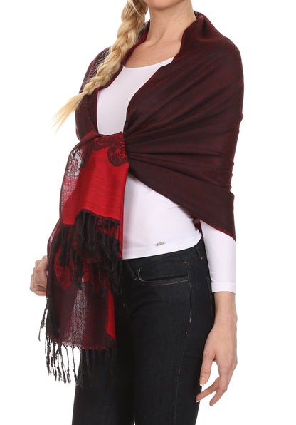 Sakkas Aubry dual colored ranunculus border soft Pashmina/ Shawl/ Wrap/ Stole
