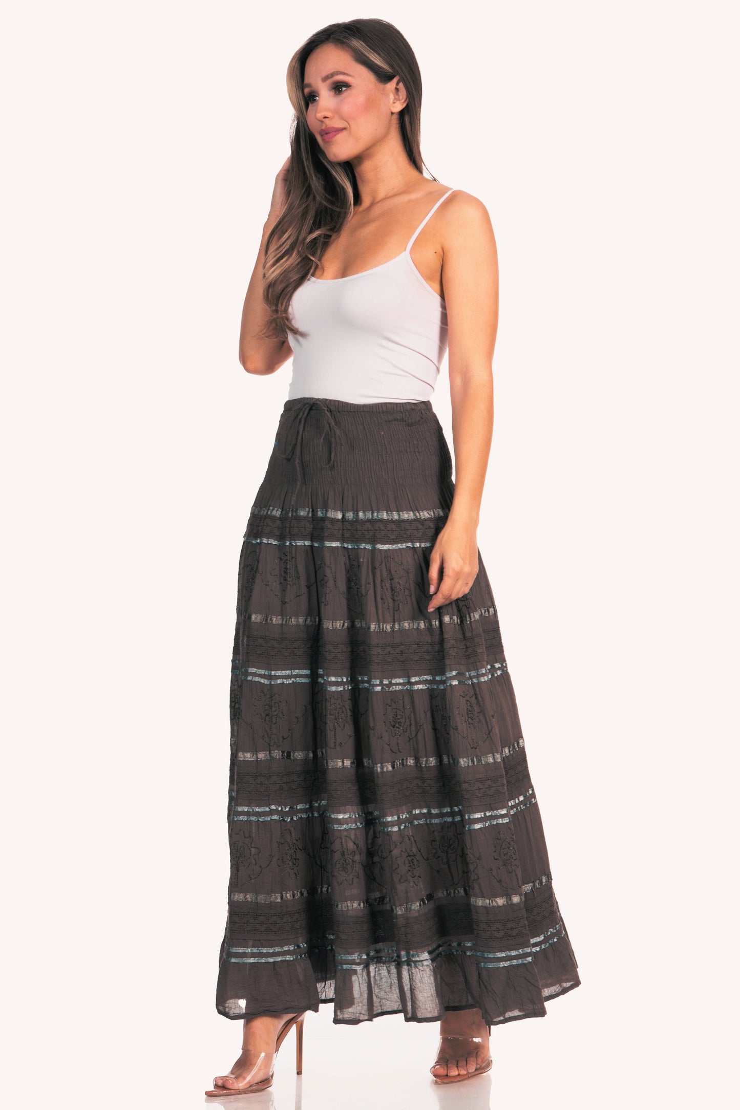 Sakkas Lace and Ribbon Peasant Boho Skirt