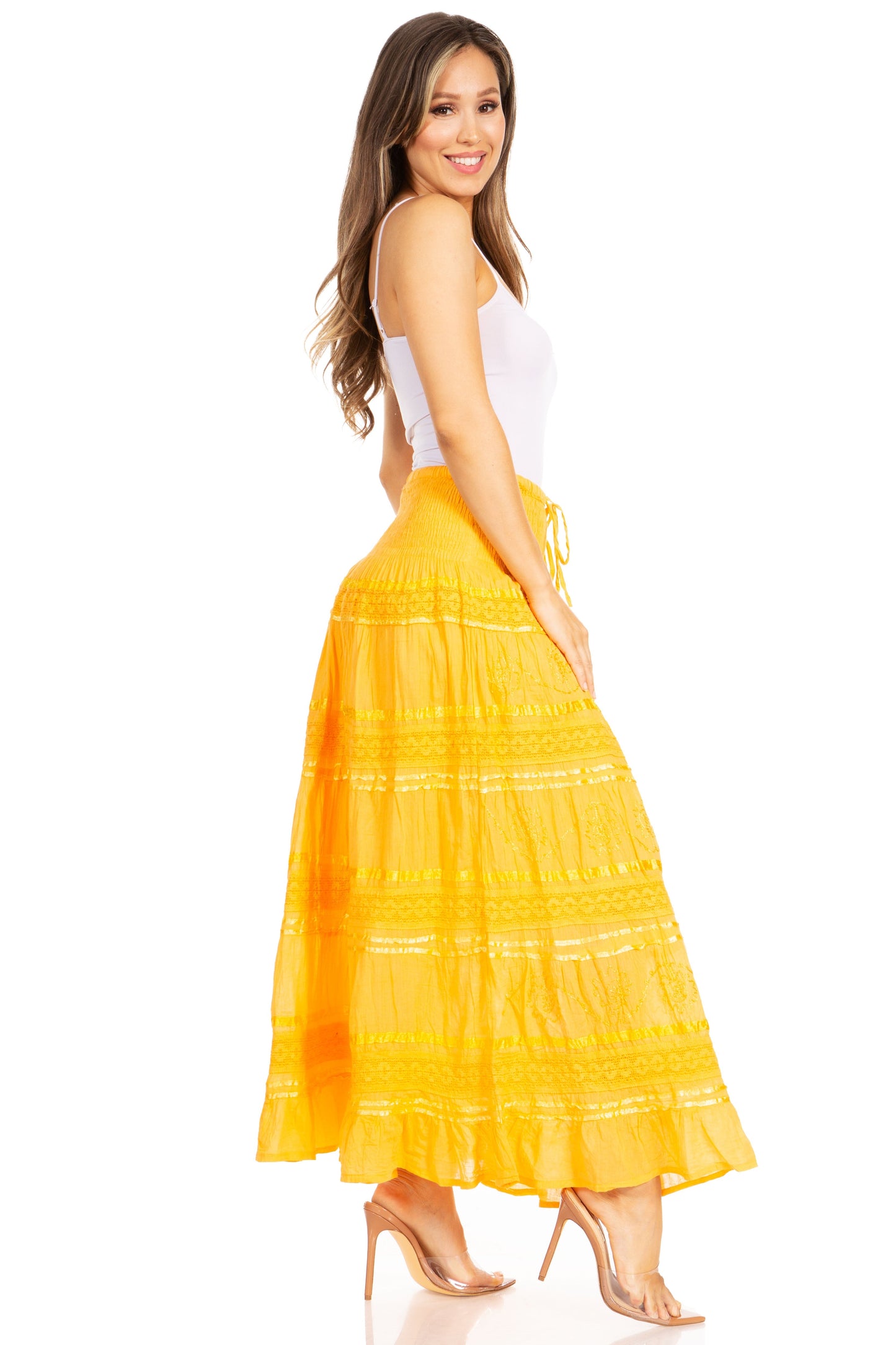 Sakkas Lace and Ribbon Peasant Boho Skirt