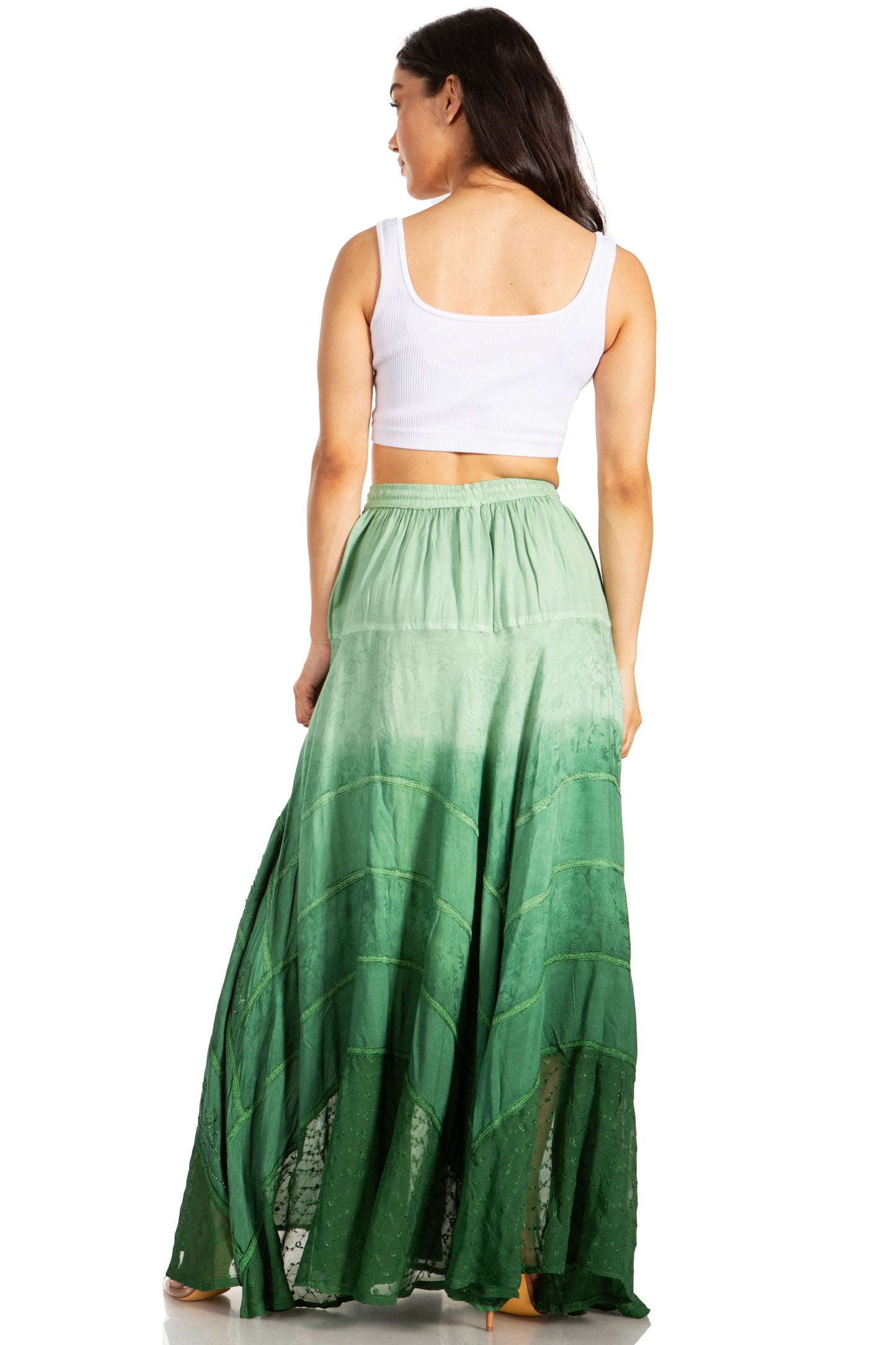 Sakkas Lyra Womens Bohemian Soft Brocade Rayon Tiered Embroidered Flowy Long Skirt