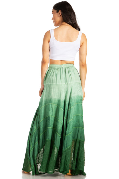 Sakkas Lyra Womens Bohemian Soft Brocade Rayon Tiered Embroidered Flowy Long Skirt