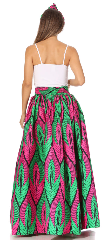 Sakkas Asma's Second Convertible Traditional Wax Print Maxi Skirt with Adjustable Straps