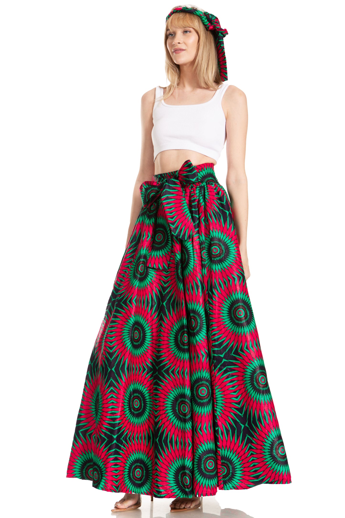 Sakkas Asma's Second Convertible Traditional Wax Print Maxi Skirt with Adjustable Straps