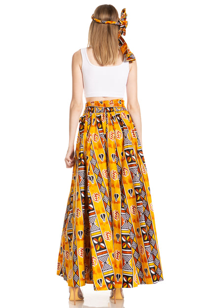 Sakkas Asma's Second Convertible Traditional Wax Print Maxi Skirt with Adjustable Straps