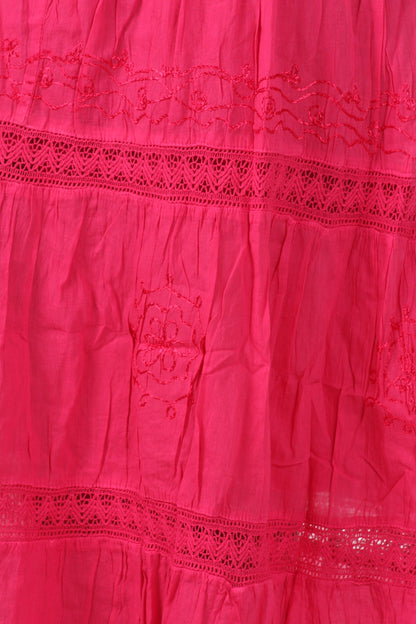 Sakkas Solid Embroidered Gypsy Bohemian Mid Length Cotton Skirt
