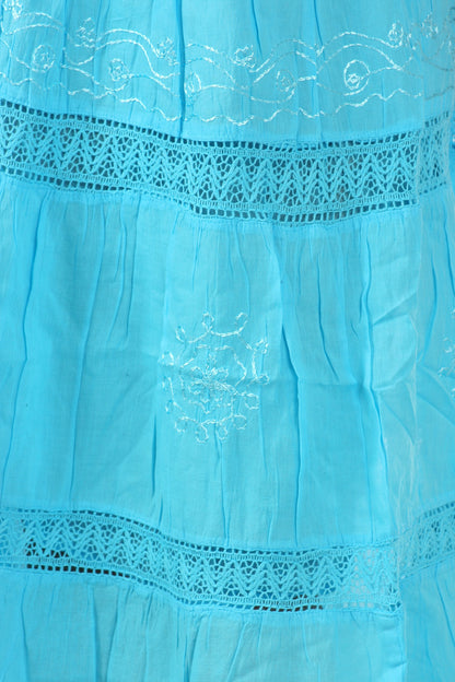 Sakkas Solid Embroidered Gypsy Bohemian Mid Length Cotton Skirt