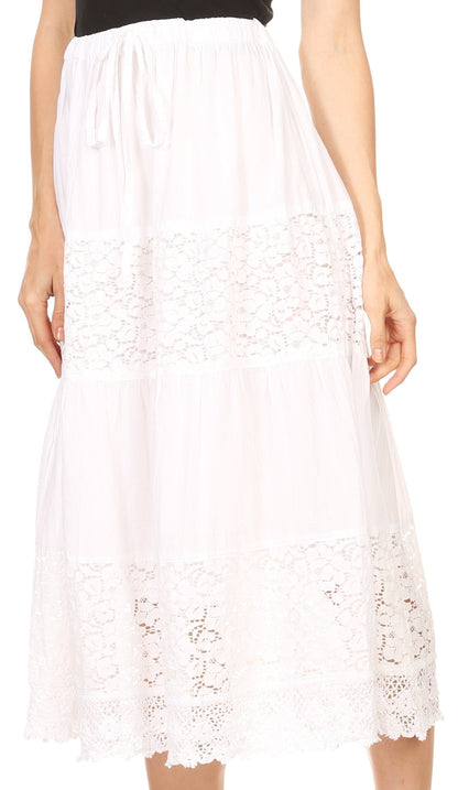 Sakkas Celeste Boho Lace Skirt with Elastic Waistband