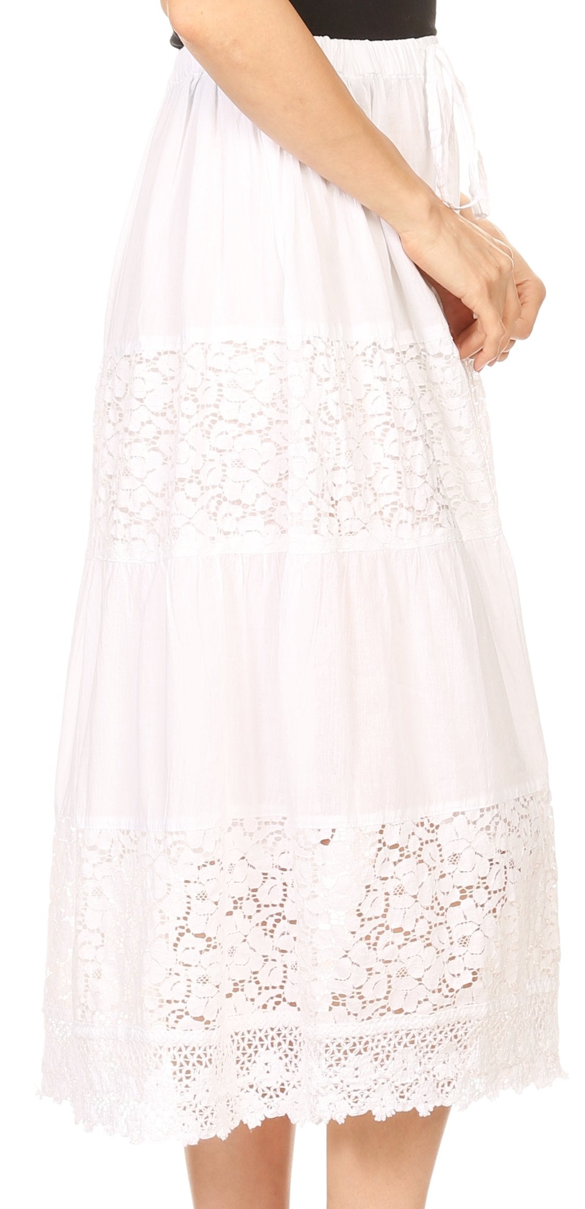 Sakkas Celeste Boho Lace Skirt with Elastic Waistband