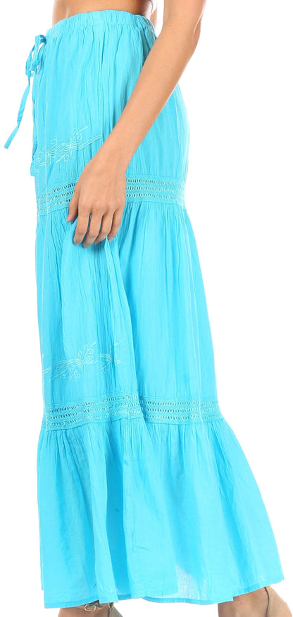 Sakkas Takara Maxi Broomstick Cascading  Peasant Skirt with Elastic Waist