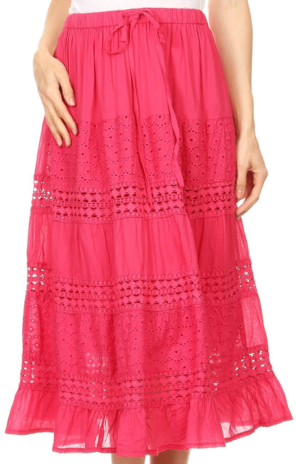 Sakkas Geneva Cotton Eyelet Skirt with Elastic Waistband
