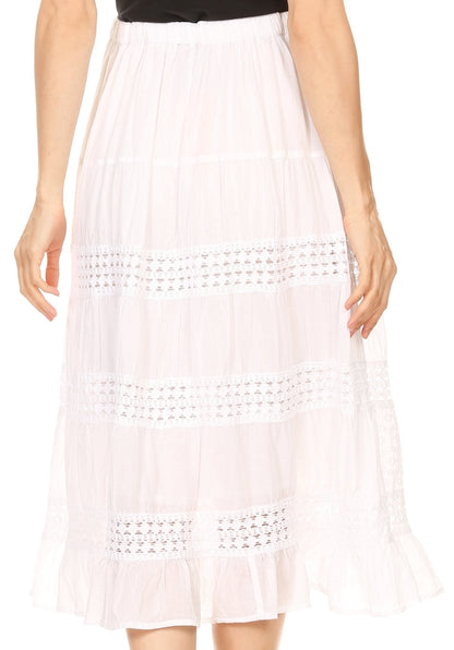 Sakkas Geneva Cotton Eyelet Skirt with Elastic Waistband