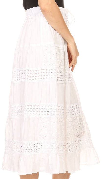 Sakkas Geneva Cotton Eyelet Skirt with Elastic Waistband