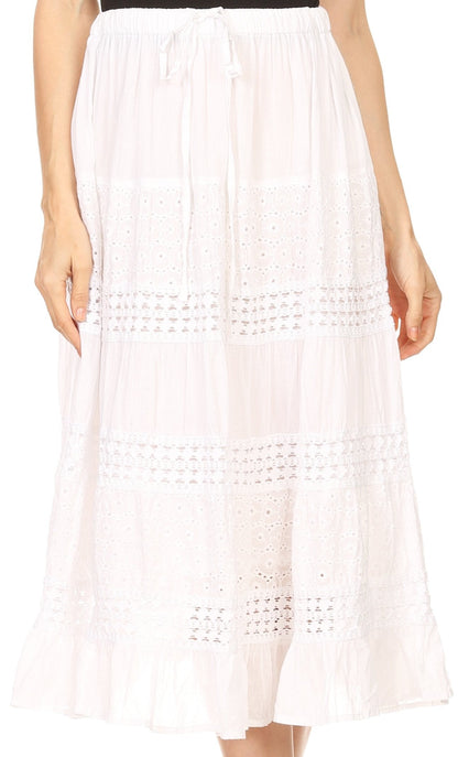 Sakkas Geneva Cotton Eyelet Skirt with Elastic Waistband
