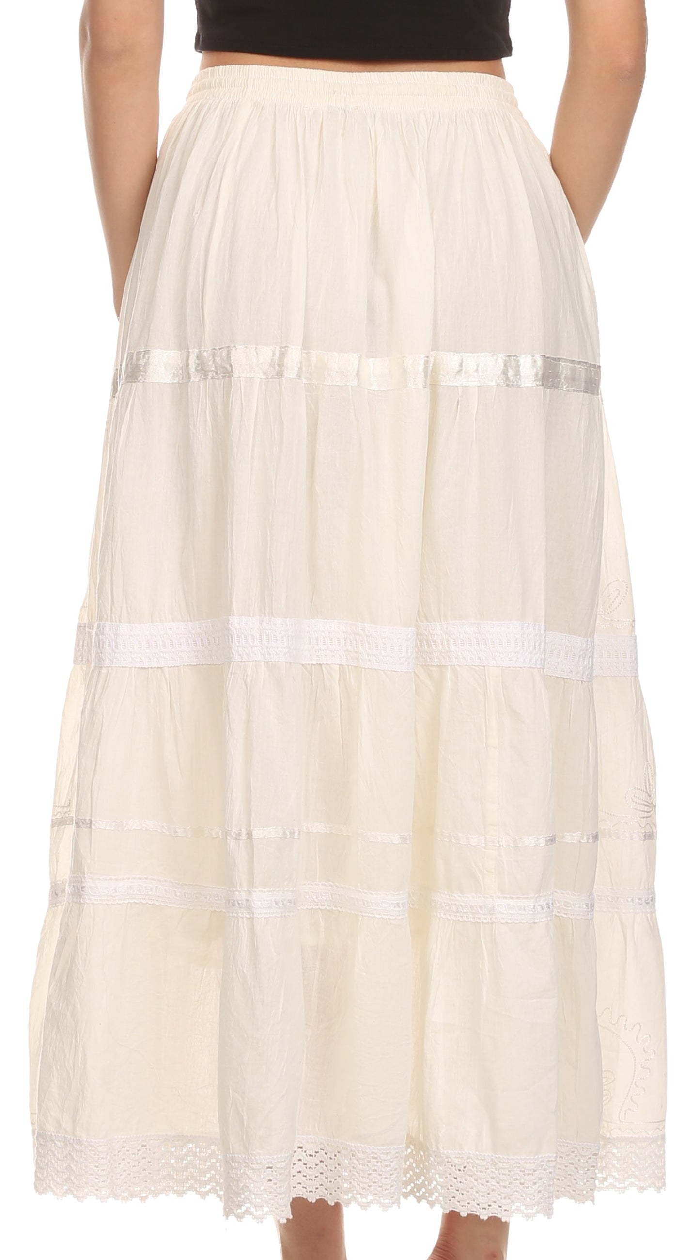Sakkas Solid Embroidered Gypsy / Bohemian Full / Maxi / Long Cotton Skirt