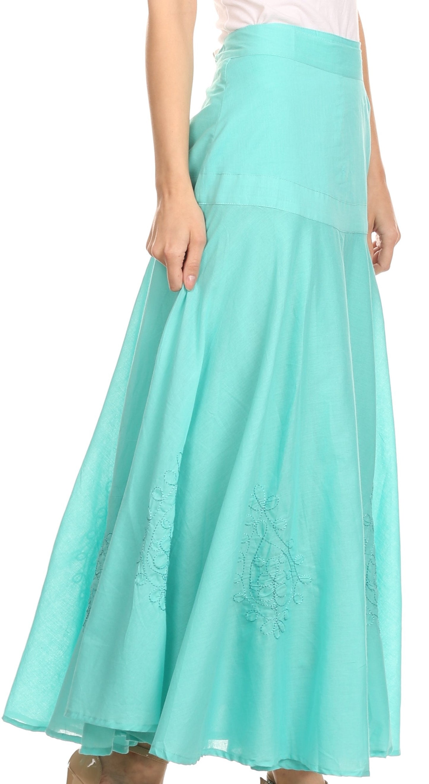 Sakkas Harriet Long Tall Adjustable Embroidered Wrap Around Skirt With Waist Tie