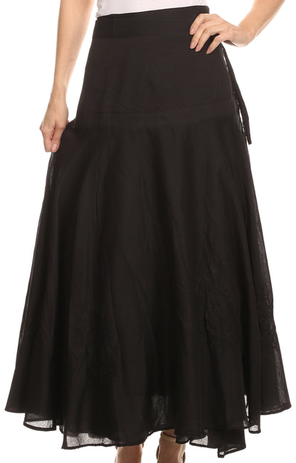 Sakkas Harriet Long Tall Adjustable Embroidered Wrap Around Skirt With Waist Tie