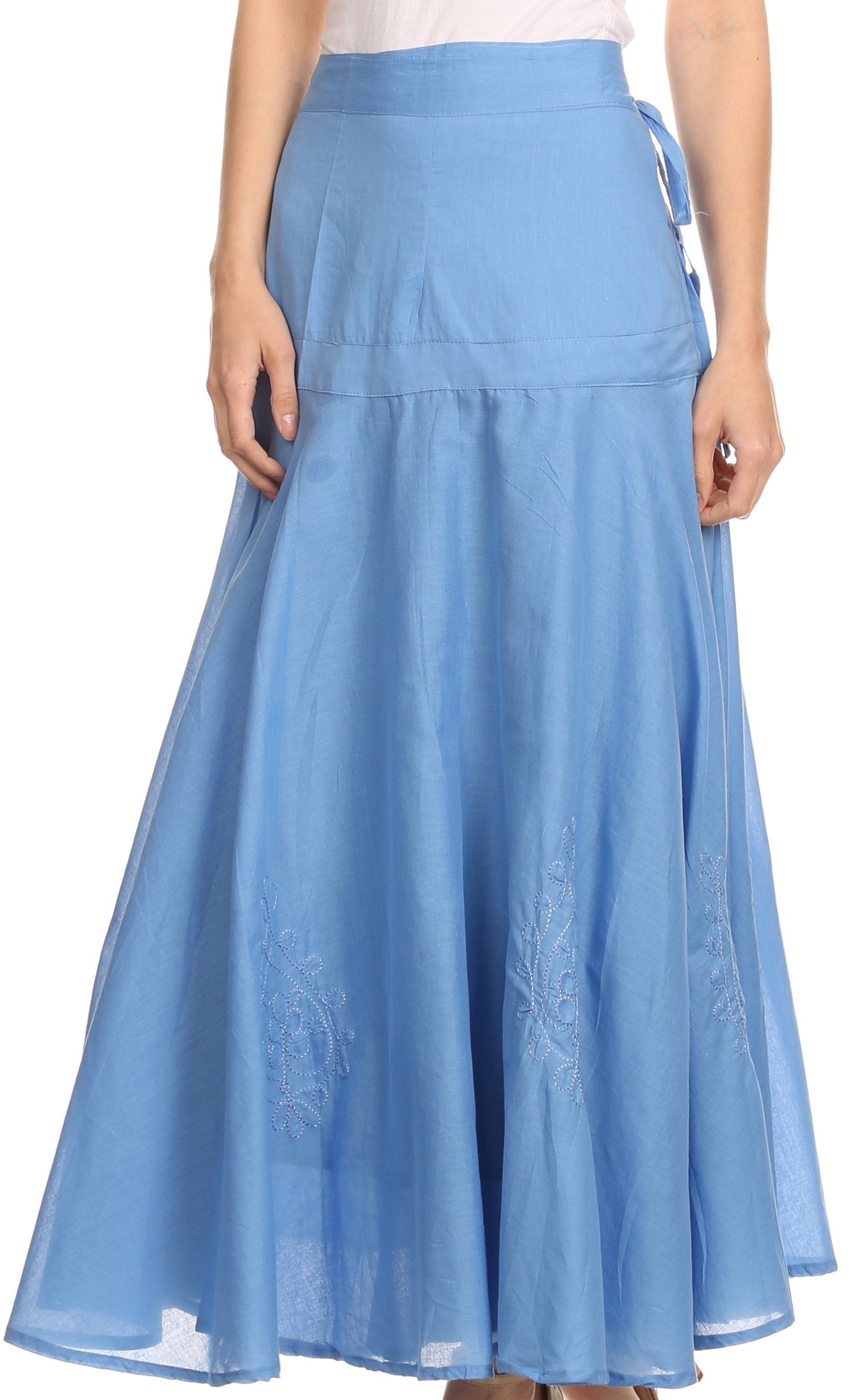 Sakkas Harriet Long Tall Adjustable Embroidered Wrap Around Skirt With Waist Tie
