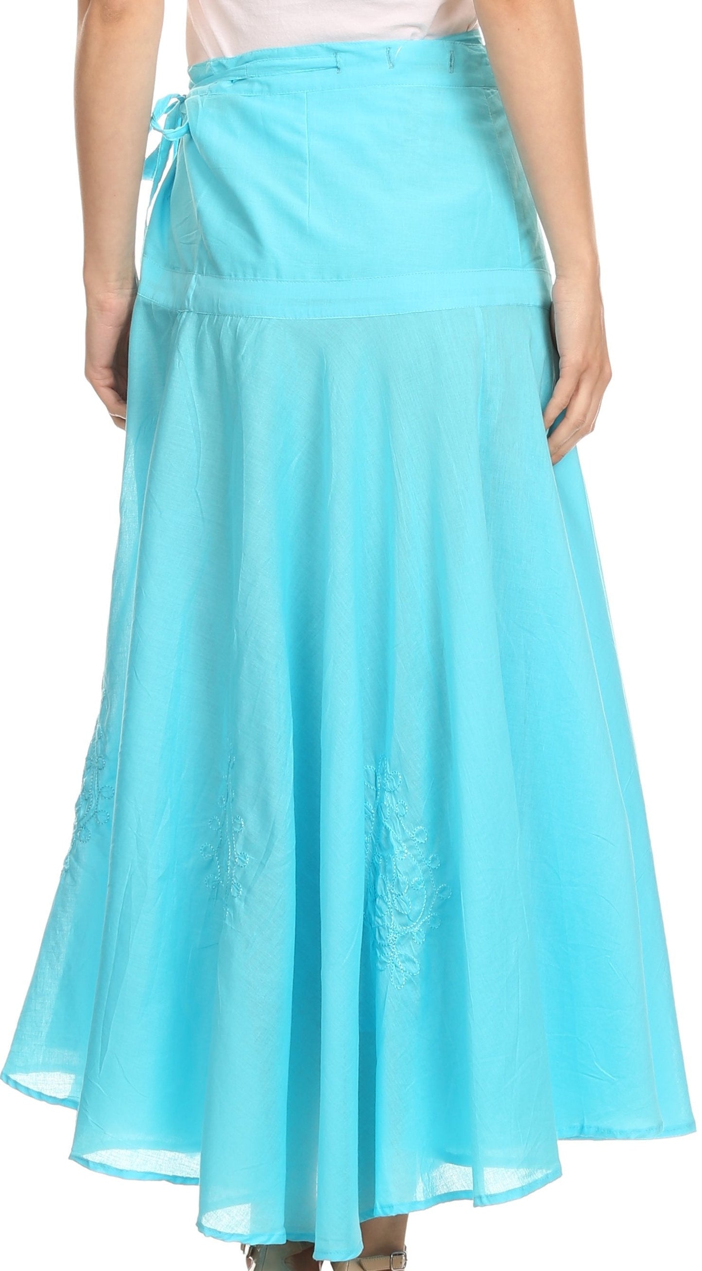 Sakkas Harriet Long Tall Adjustable Embroidered Wrap Around Skirt With Waist Tie