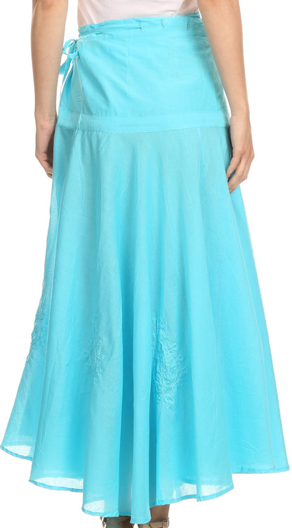 Sakkas Harriet Long Tall Adjustable Embroidered Wrap Around Skirt With Waist Tie