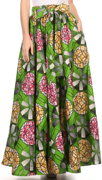 Sakkas Kelela Unique Designs Wax Print Adjustable Waist Long Tall Skirt