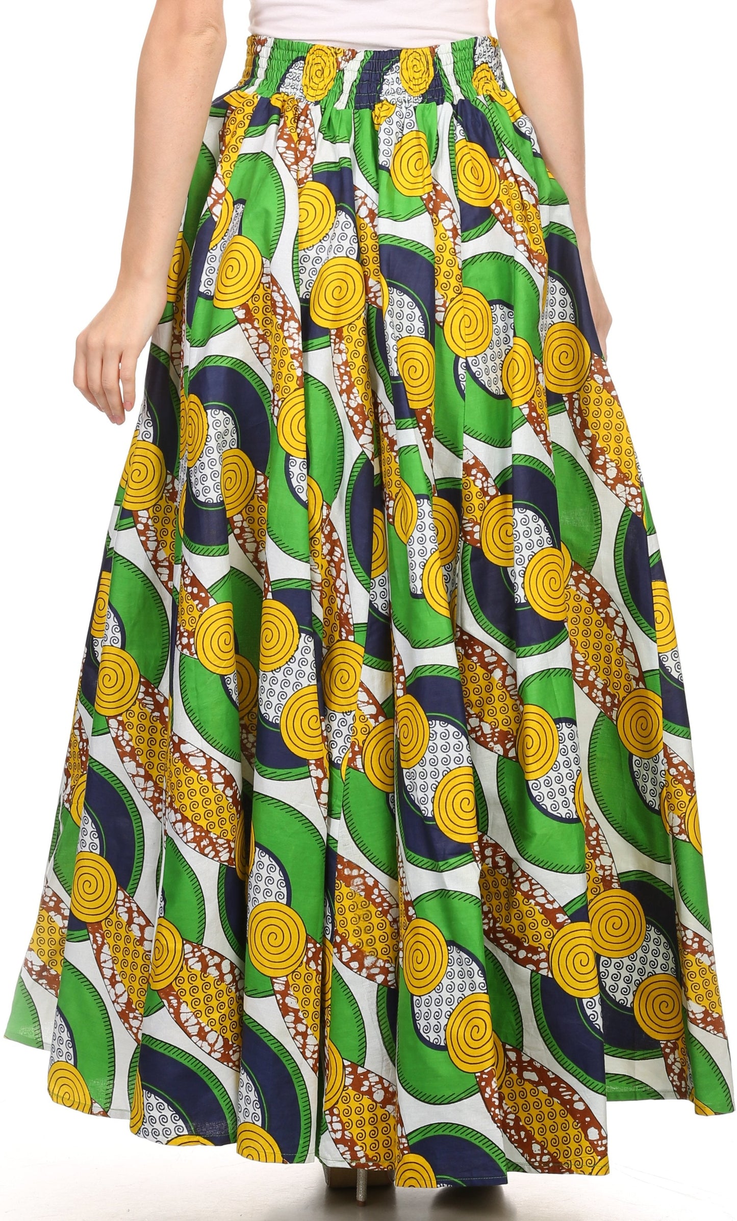 Sakkas Kelela Unique Designs Wax Print Adjustable Waist Long Tall Skirt