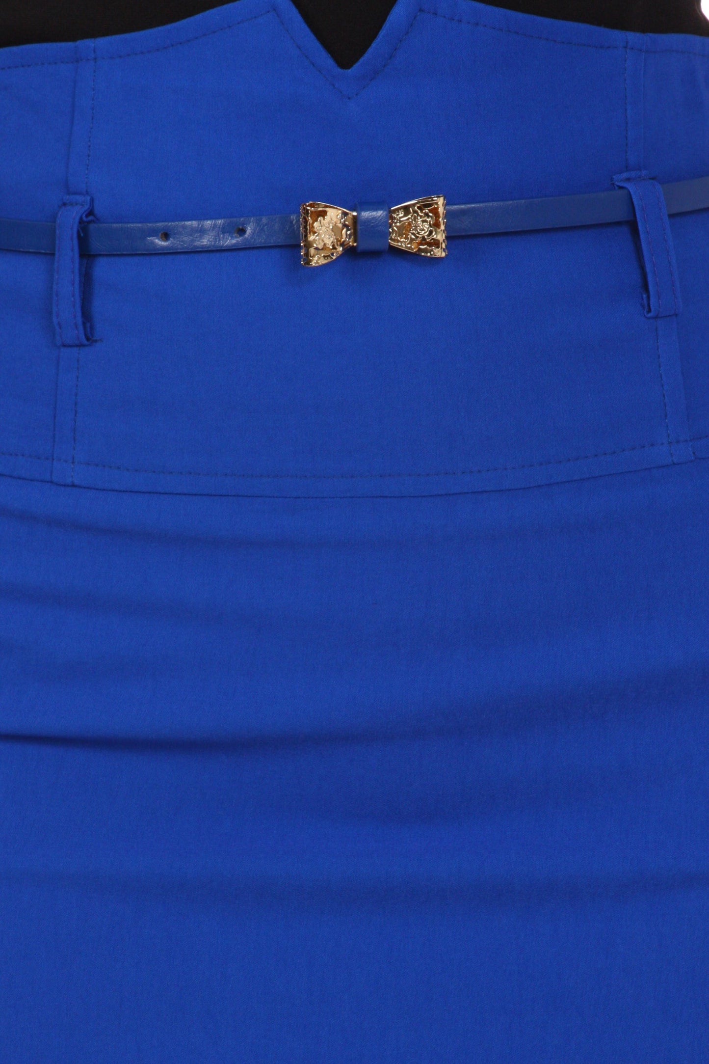 Sakkas High Waist Stretch Pencil Skirt with Metallic Bow Skinny Belt