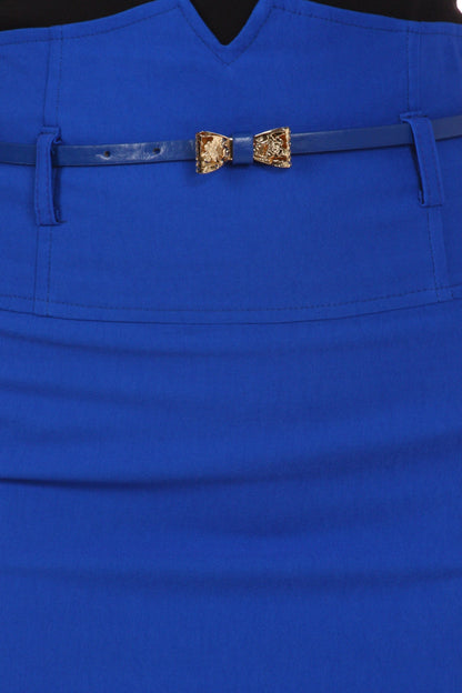 Sakkas High Waist Stretch Pencil Skirt with Metallic Bow Skinny Belt