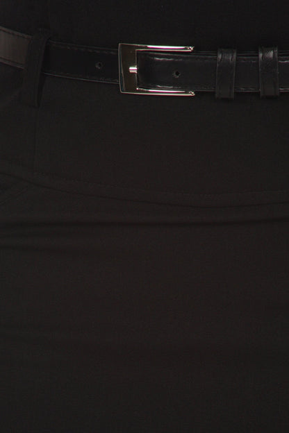 Knee Length High Waist Stretch Pencil Skirt with Skinny Belt