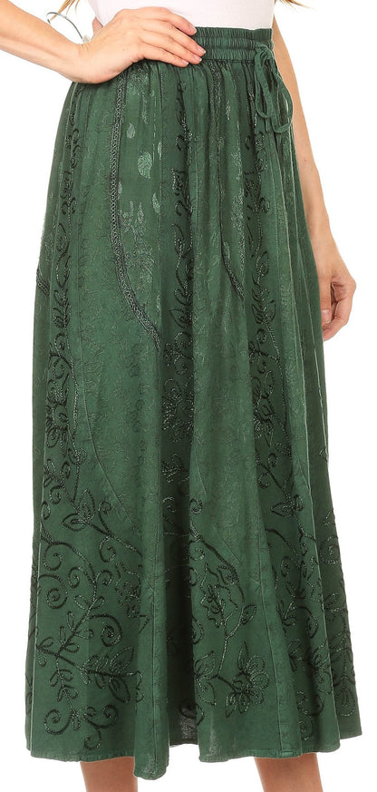 Sakkas Debora Full Length Embroidered Maxi Skirt with Adjustable Waist