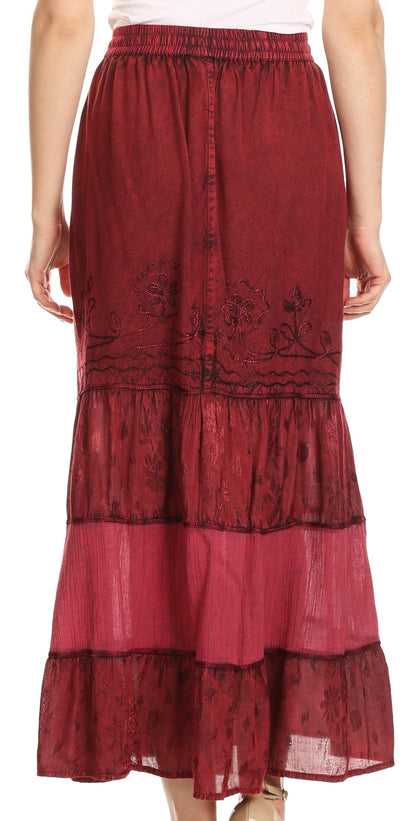 Sakkas Tania Long Bohemian Embroidered Maxi Skirt with Adjustable Waist