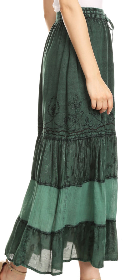 Sakkas Tania Long Bohemian Embroidered Maxi Skirt with Adjustable Waist