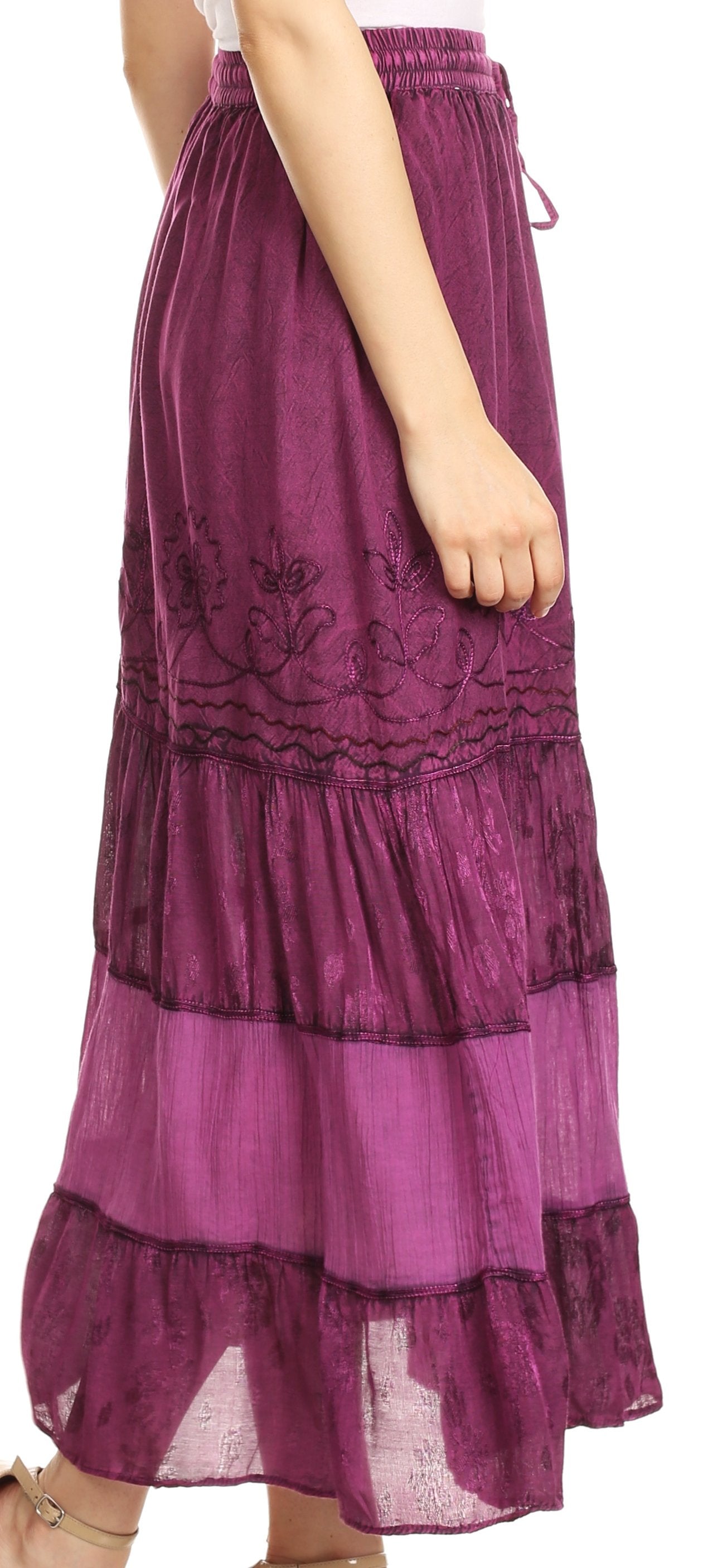 Sakkas Tania Long Bohemian Embroidered Maxi Skirt with Adjustable Waist