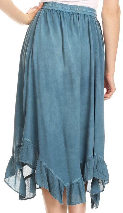 Sakkas Lucia Handkerchief Ruffled mid Length Casual Skirt with Embroidery