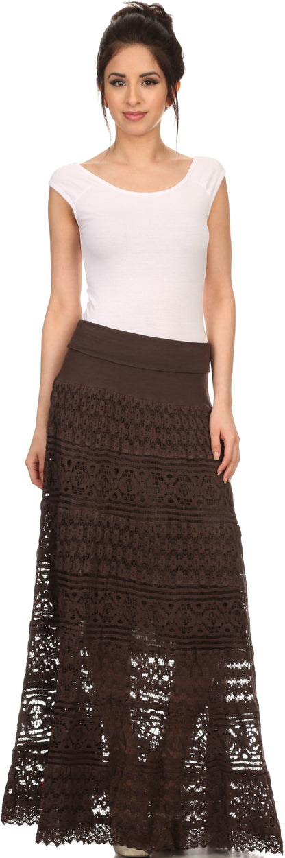 Sakkas Leo Long Tall Lined Embroidered Bohemian High Or Low Waist Foldover Skirt
