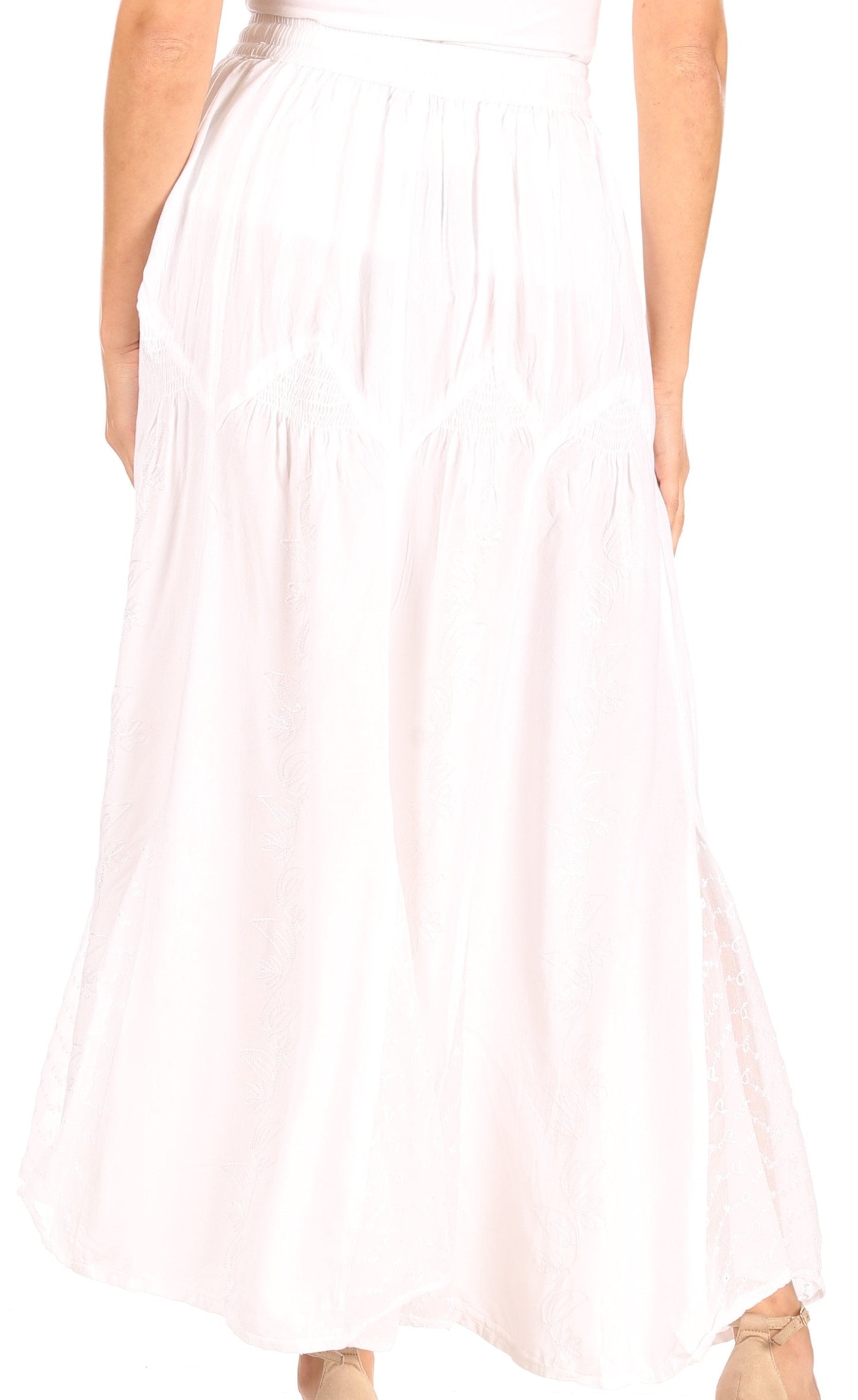 Sakkas Olivia Womens Maxi Bohemian Gypsy Long Skirt With Elastic Waist and Lace