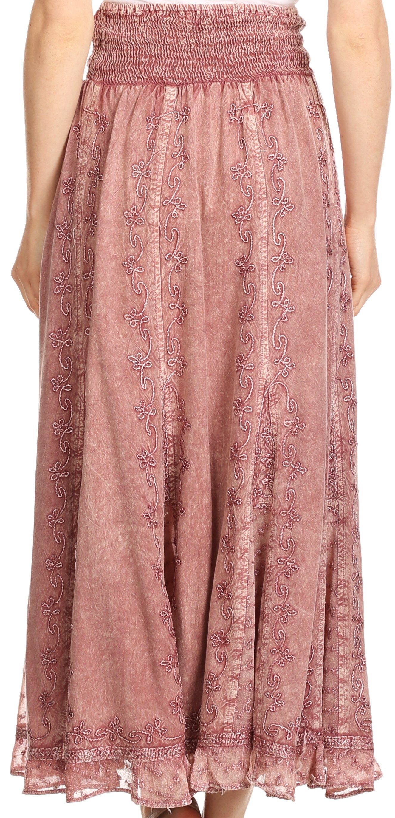 Sakkas Monola Long Tall Lace Embroidered Paneled Adjustable Waist Flare Skirt