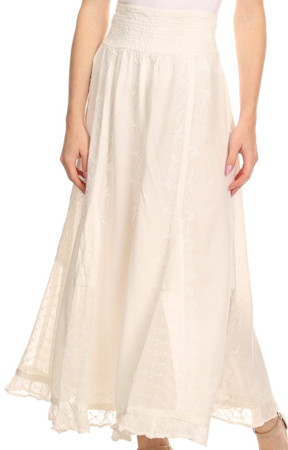 Sakkas Monola Long Tall Lace Embroidered Paneled Adjustable Waist Flare Skirt