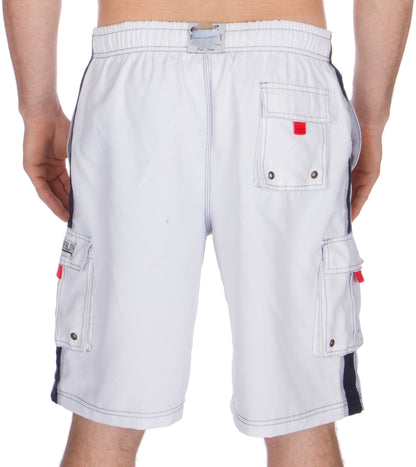 Men's Contrast Striped Solid Color Swim Trunks for Surfing and Skating by Sakkas