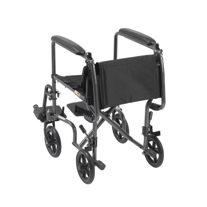 Steel Transport Wheelchair, Fixed Full Arms, 19" Seat