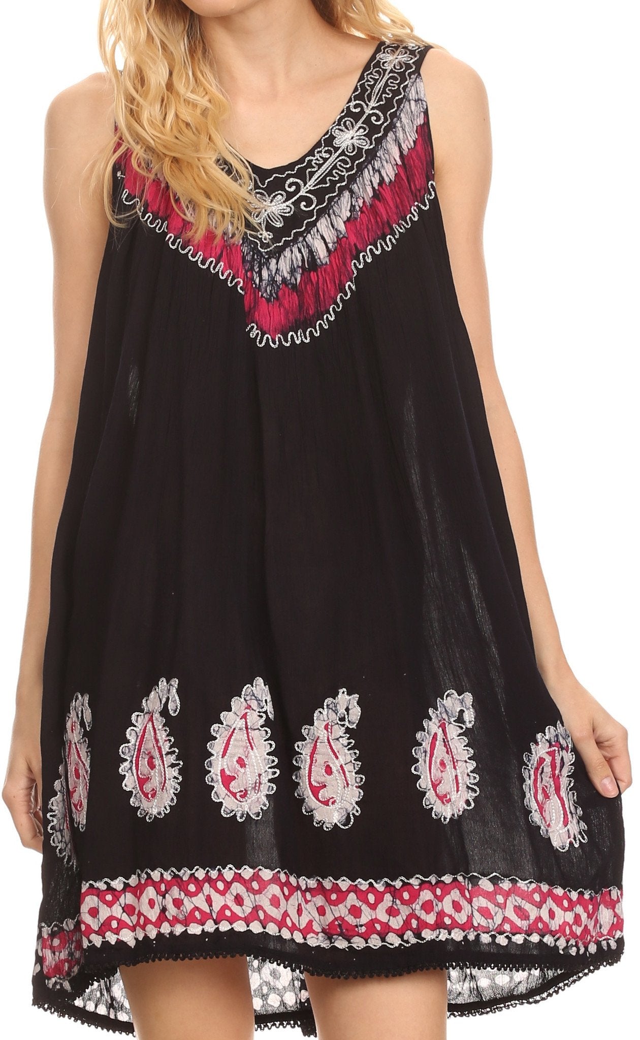 Sakkas Jodie Embroidered Scoop Neck Tie Dye Top / Blouse
