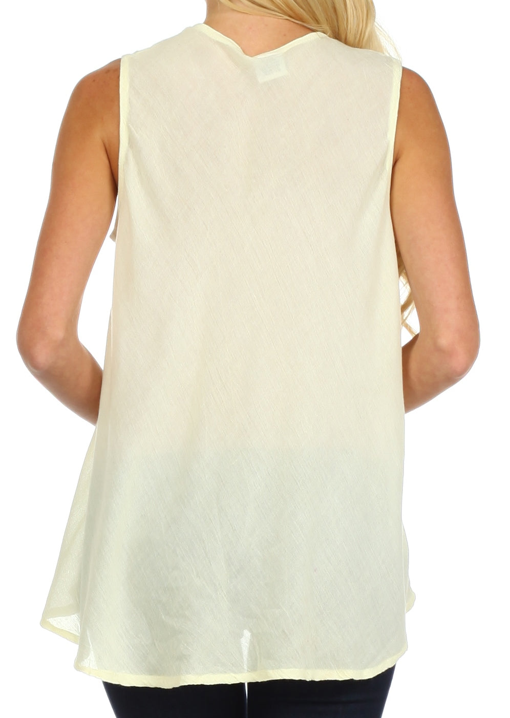 Sakkas Embroidered Watercolor Palm Tree Flared Hem Blouse