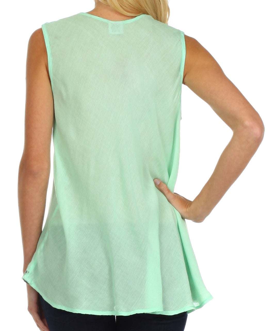 Sakkas Embroidered Watercolor Palm Tree Flared Hem Blouse